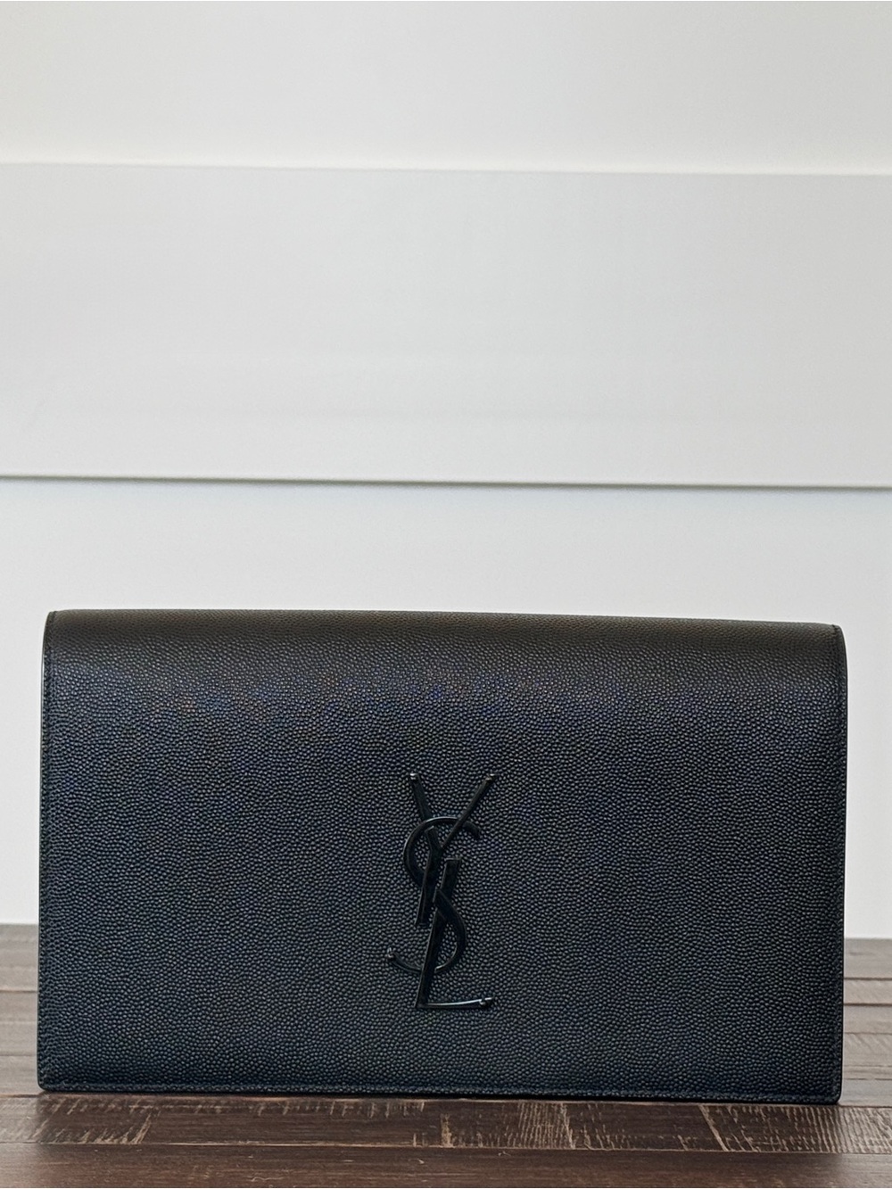 Saint Laurent Black Grained Leather YSL Continental Wallet